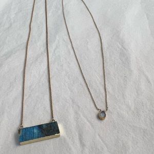 Luna Norte Necklace set with Labradorite Bar and Moonstone teardrop